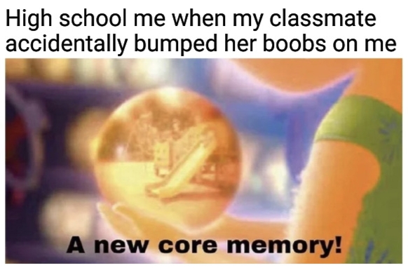 core memory meme - High school me when my classmate accidentally bumped her boobs on me A new core memory!