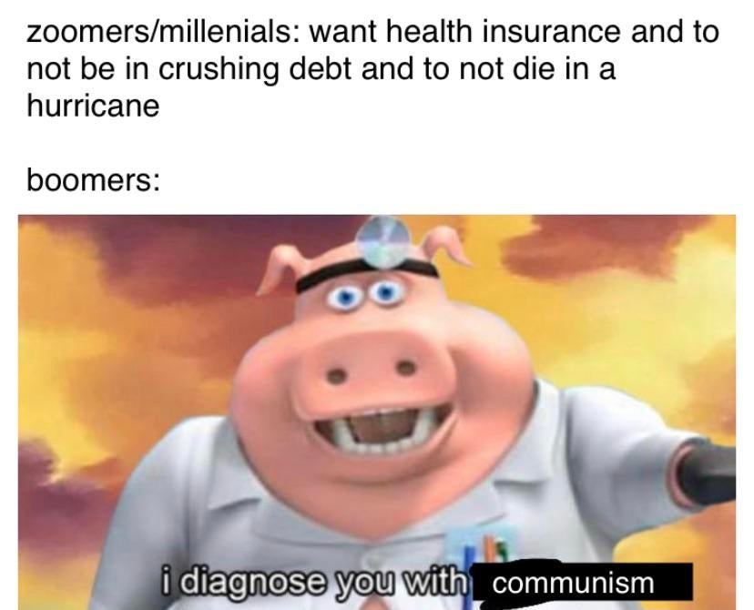 dank my hero academia meme - zoomersmillenials want health insurance and to not be in crushing debt and to not die in a hurricane boomers i diagnose you with communism