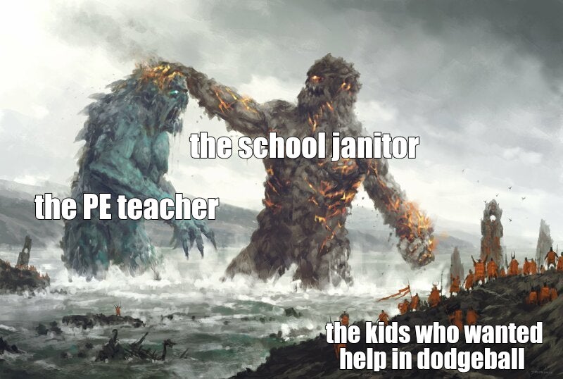 giant meme - the school janitor the Pe teacher the kids who wanted help in dodgeball