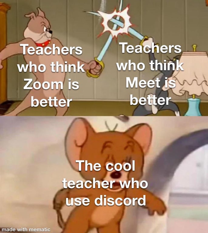 dodge 700hp memes - Teachers who think Zoom is better Teachers 1 who think Meet is uns better The cool teacher who use discord made with mematic