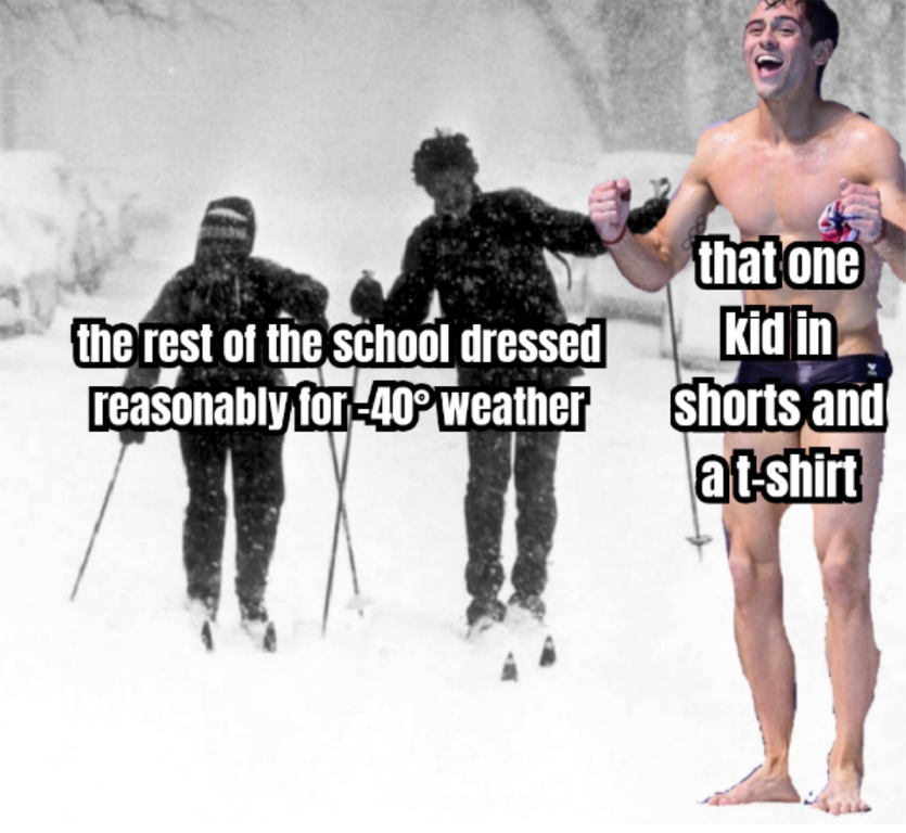 funny memes - that one the rest of the school dressed kid in reasonably for 40 weather shorts and a t-shirt