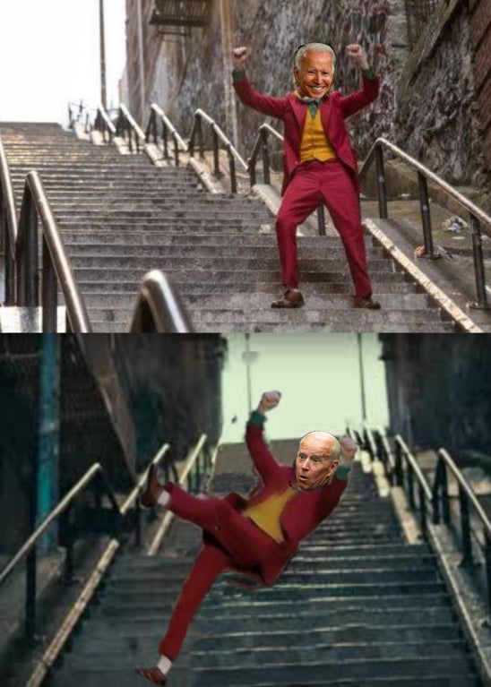 funny memes - falling joker joe biden stairs meme