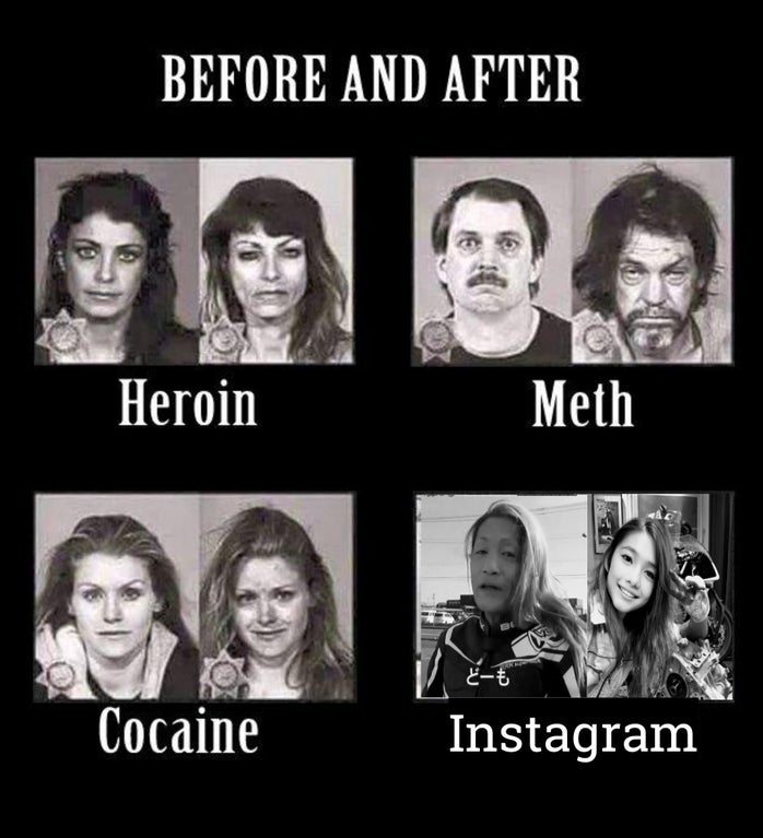 funny memes - Before And After Heroin Meth Cocaine Instagram