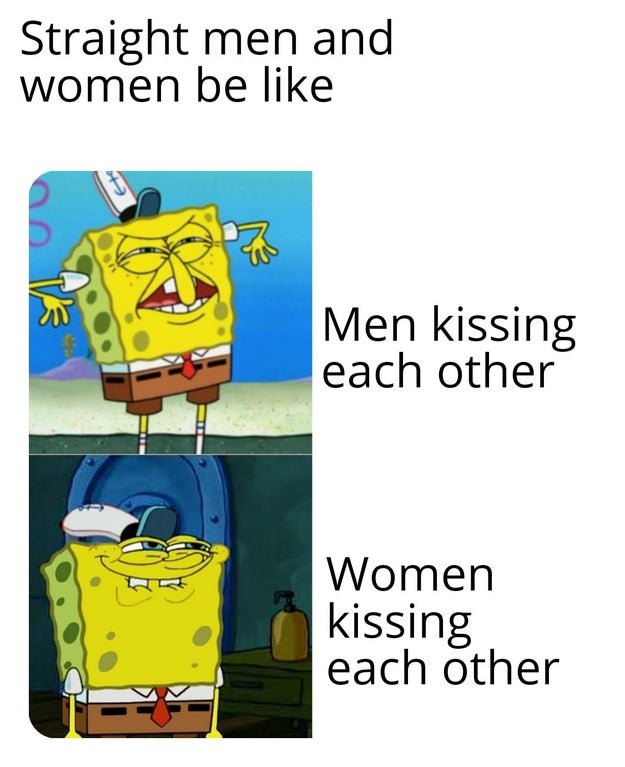 cartoon - Straight men and women be Men kissing each other Women kissing each other