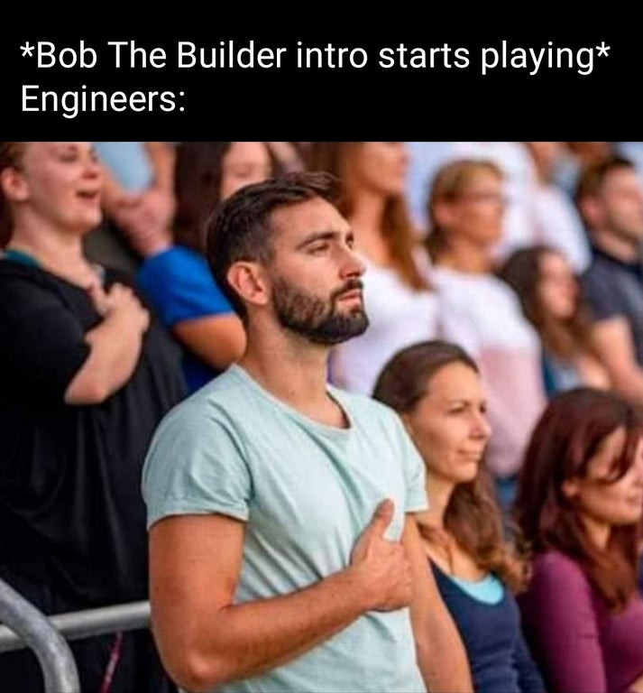 photo caption - Bob The Builder intro starts playing Engineers