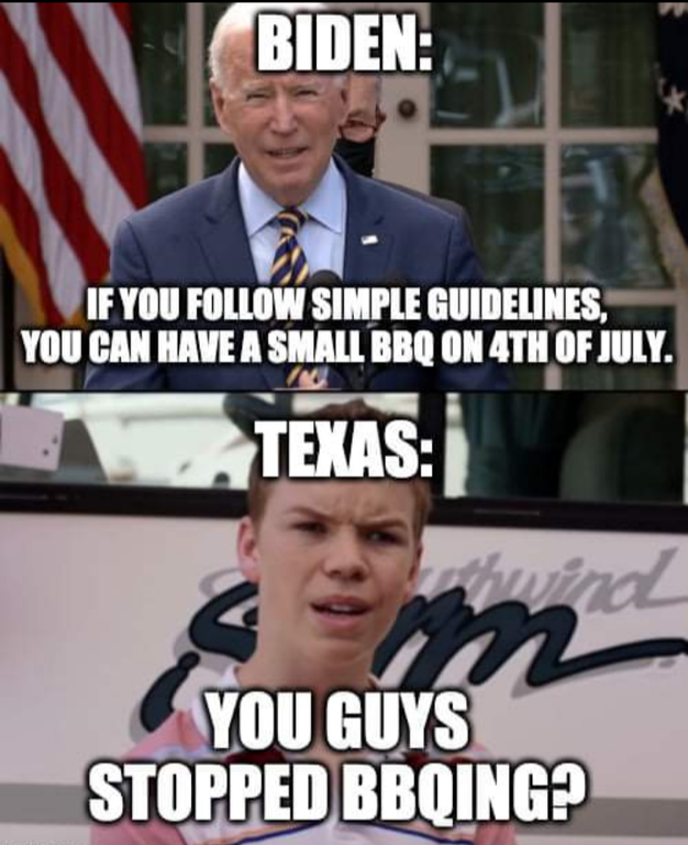 photo caption - Biden If You Simple Guidelines, You Can Have A Small Bbq On 4TH Of July. Texas m You Guys Stopped Bbqing?