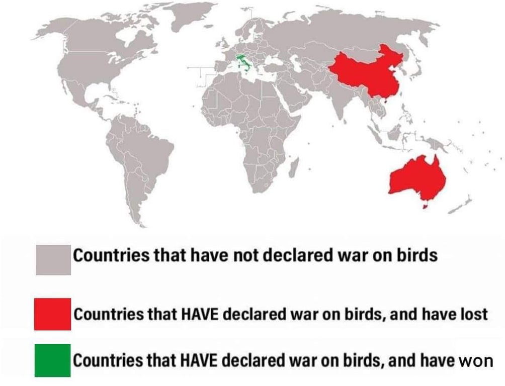 1906 world map - Countries that have not declared war on birds Countries that Have declared war on birds, and have lost Countries that Have declared war on birds, and have won