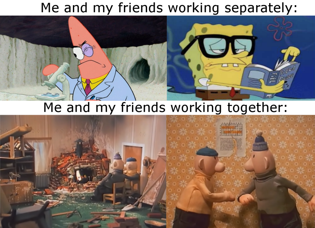 cartoon - Me and my friends working separately Me and my friends working together