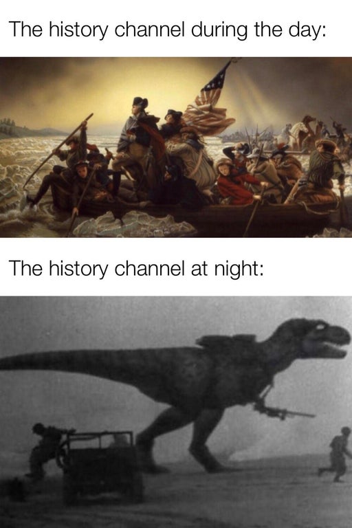 t rex 1940 - The history channel during the day The history channel at night