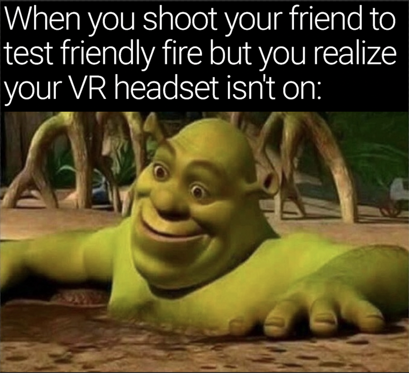 shrek memes - When you shoot your friend to test friendly fire but you realize your Vr headset isn't on