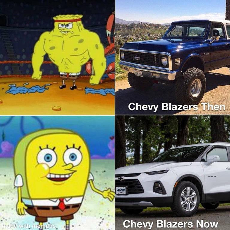 dc fandom memes - Chevy Blazers Then Menner made with mematic, Chevy Blazers Now