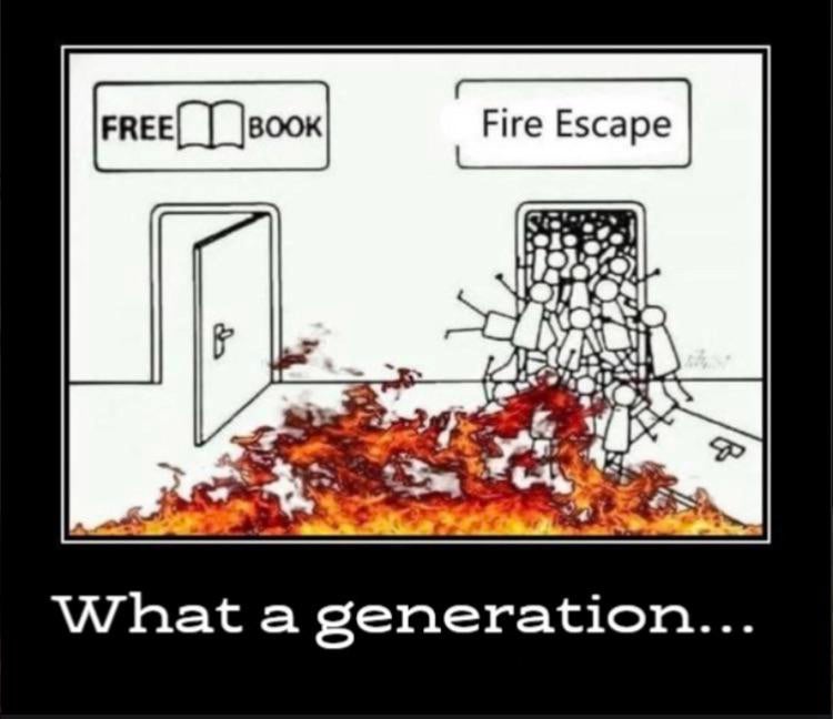 cartoon - Free Book Fire Escape What a generation...