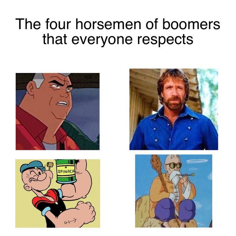 cartoon - The four horsemen of boomers that everyone respects Spinach