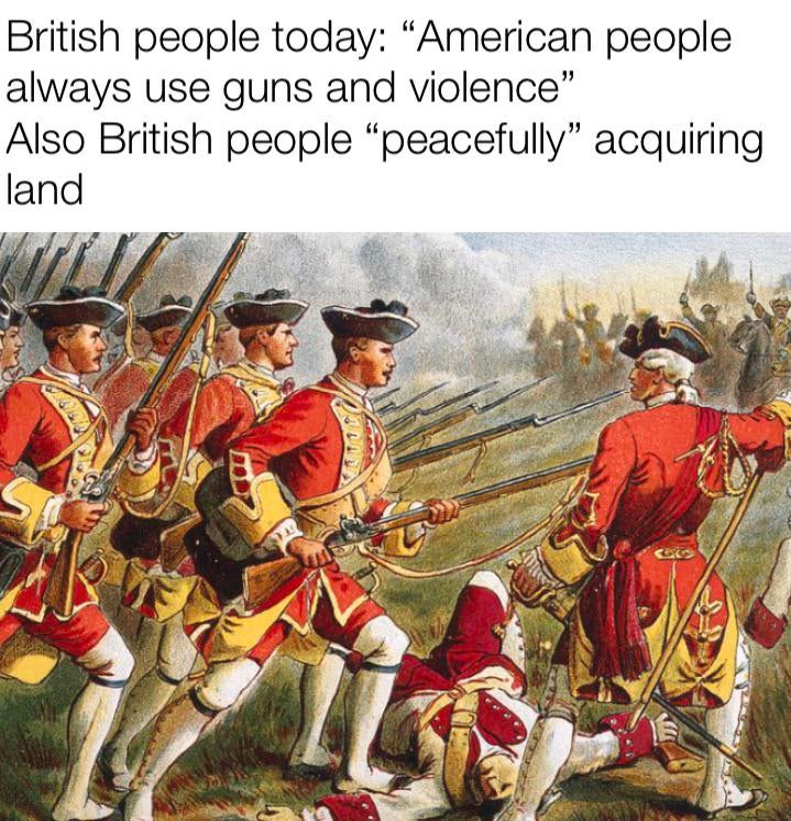 got shooters dressed in all red - British people today American people always use guns and violence