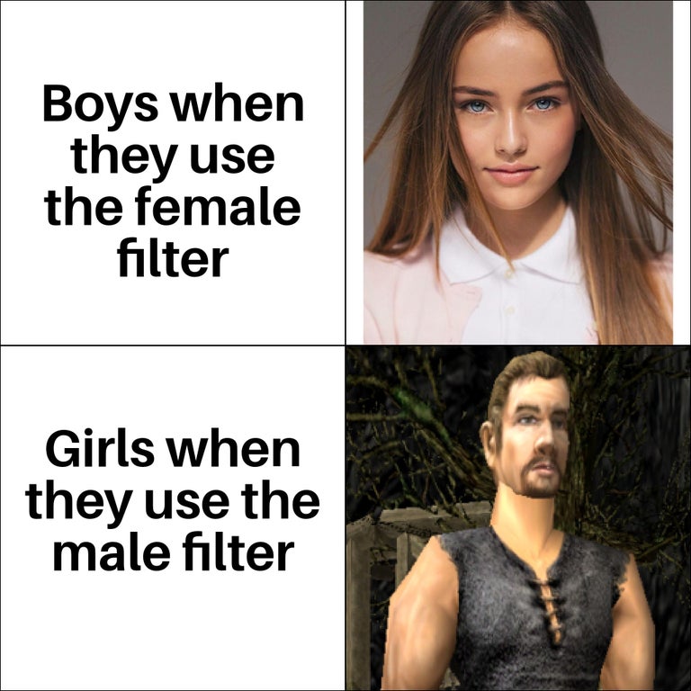 photo caption - Boys when they use the female filter Girls when they use the male filter