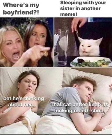 where's my boyfriend meme - Where's my boyfriend?! Sleeping with your sister in another meme! I bet he's thinking about her. That cat better keep its fucking mouth shut