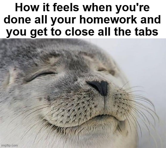 happy seal meme - How it feels when you're done all your homework and you get to close all the tabs imgflip.com