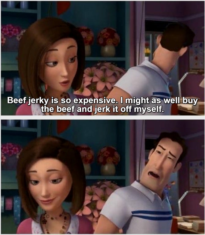 memes bee movie - Beef jerky is so expensive. I might as well buy the beef and jerk it off myself.