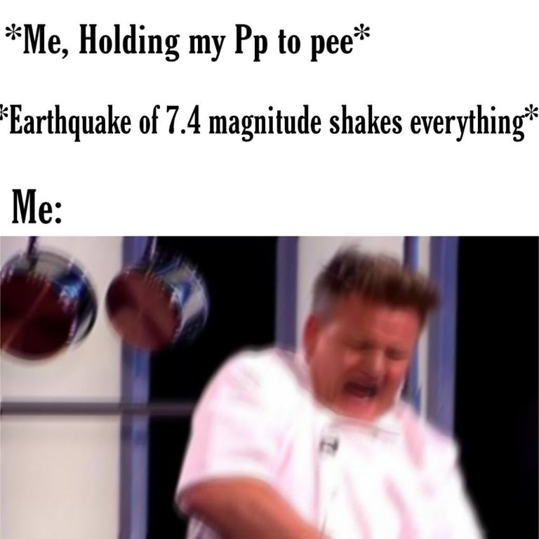 head - Me, Holding my Pp to pee Earthquake of 7.4 magnitude shakes everything Me