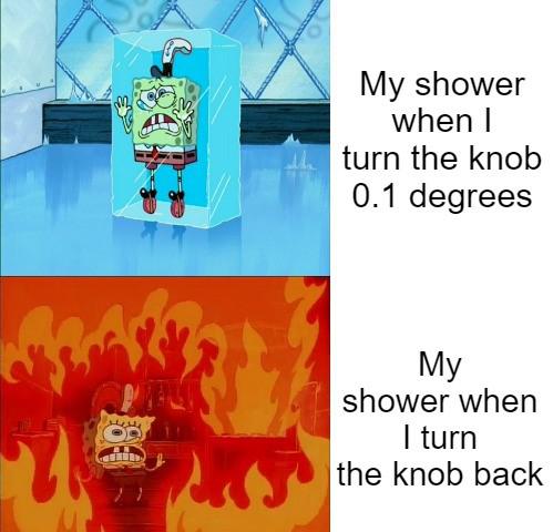 Humour - My shower when I turn the knob 0.1 degrees My shower when I turn the knob back