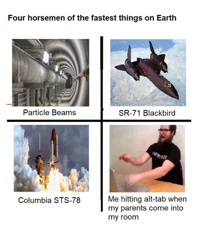 arm - Four horsemen of the fastest things on Earth Particle Beams Sr71 Blackbird Inione Columbia Sts78 Me hitting alttab when my parents come into my room