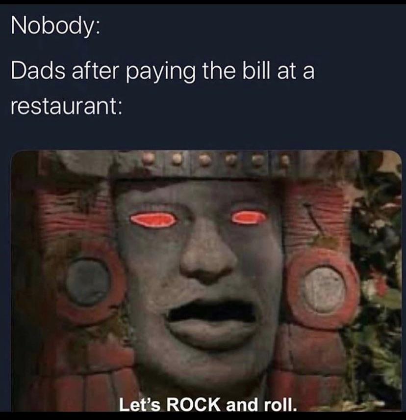 photo caption - Nobody Dads after paying the bill at a restaurant Let's Rock and roll.