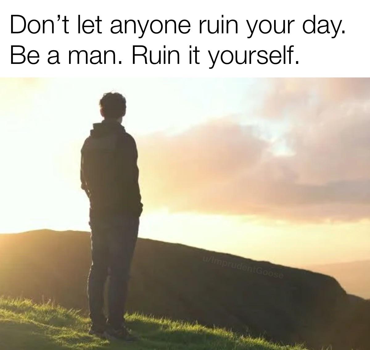 sky - Don't let anyone ruin your day. Be a man. Ruin it yourself. uimprudentGoose
