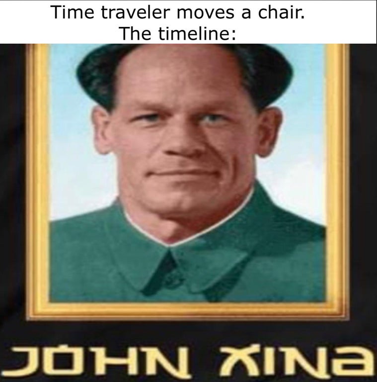 photo caption - Time traveler moves a chair. The timeline John Xina