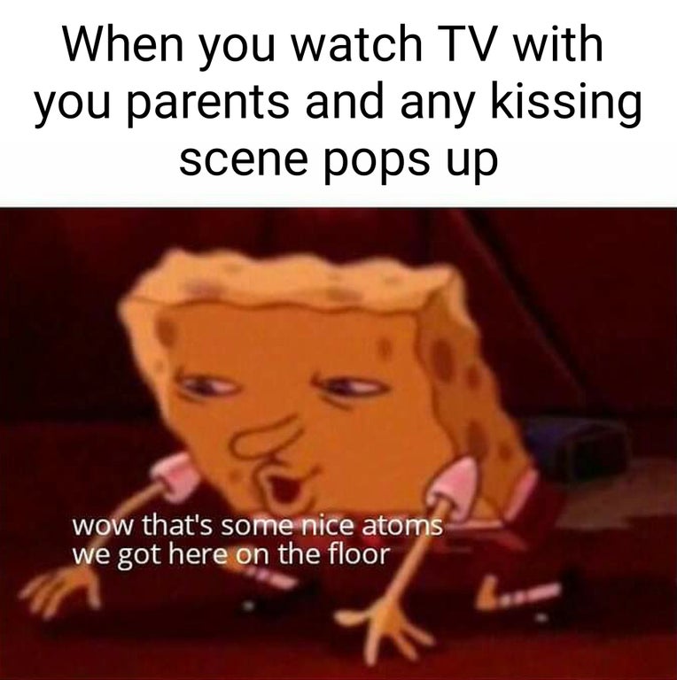 funny dank memes 2020 - When you watch Tv with you parents and any kissing scene pops up E wow that's some nice atoms we got here on the floor