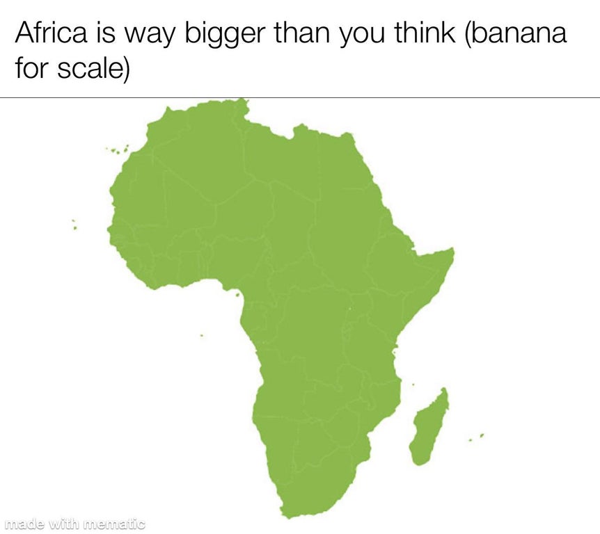 creative africa map logo - Africa is way bigger than you think banana for scale made with mematic
