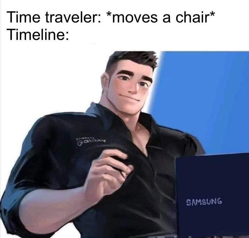 photo caption - Time traveler moves a chair Timeline Galaxy Samsung