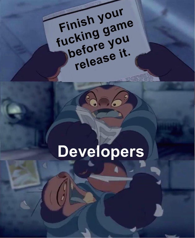 cartoon - Finish your fucking game before you release it. Developers