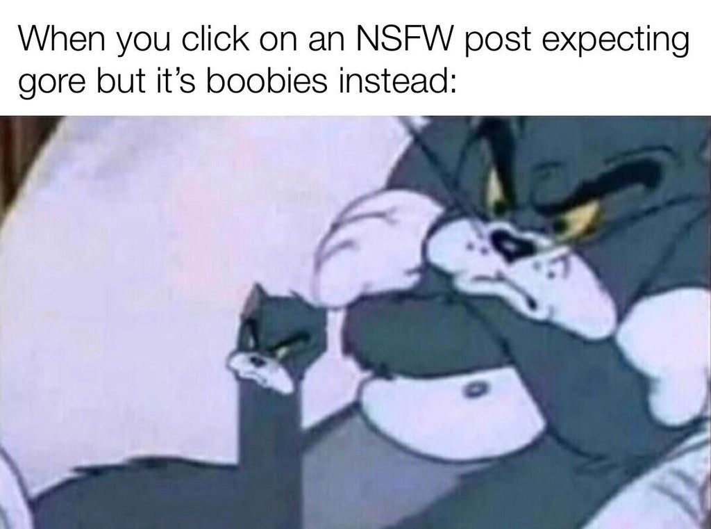 When you click on an Nsfw post expecting gore but it's boobies instead