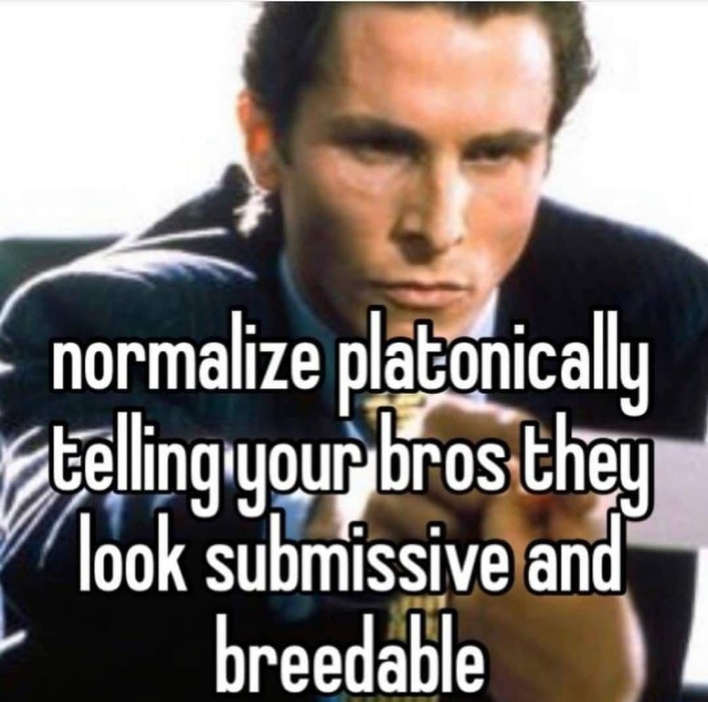 photo caption - normalize platonically telling your bros they look submissive and breedable