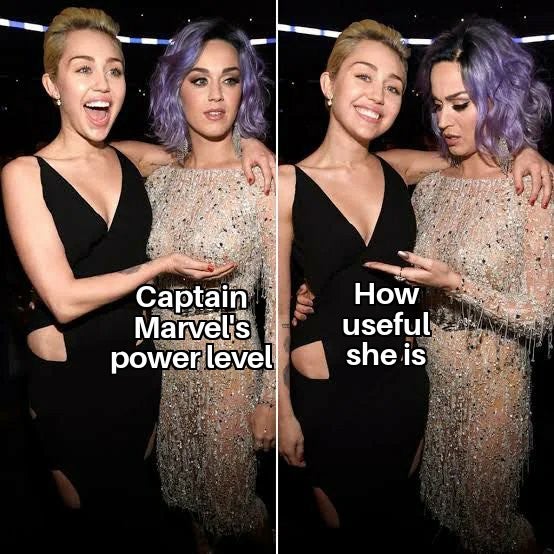 dank memes and pics - miley cyrus demon - Captain Marvel's power level How useful she is