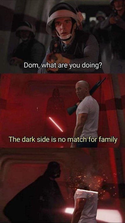 dank memes and pics - vin diesel family meme - Dom, what are you doing? The dark side is no match for family