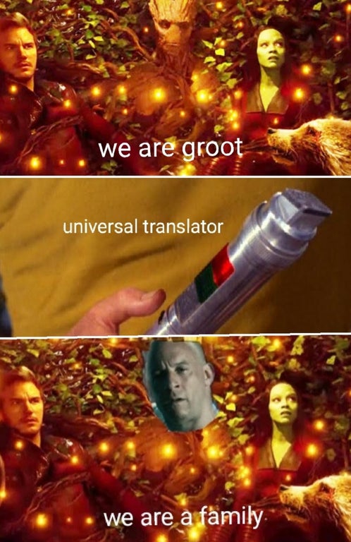 dank memes and pics - we are groot universal translator we are a family