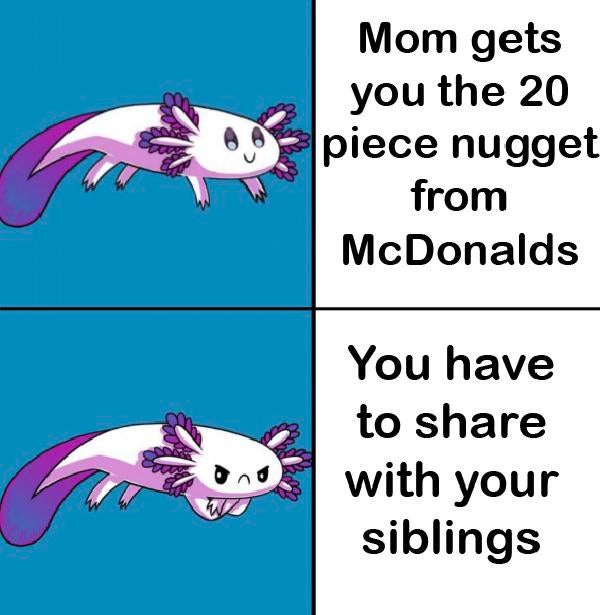 cartoon - Mom gets you the 20 piece nugget from McDonalds You have to with your siblings