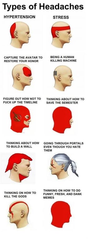 headache chart - Types of Headaches Hypertension Stress Capture The Avatar To Restore Your Honor Being A Human Killing Machine Figure Out How Not To Fuck Up The Timeline Thinking About How To Save The Semester Thinking About How To Build A Wall Going Thro