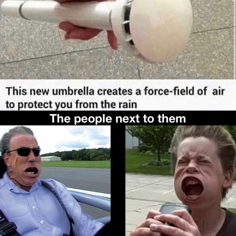 photo caption - This new umbrella creates a forcefield of air to protect you from the rain The people next to them