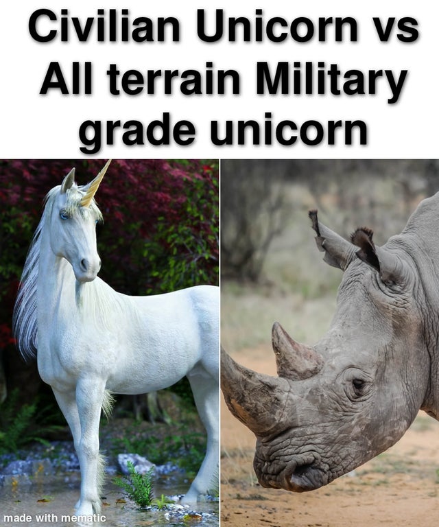 unicorn animal - Civilian Unicorn vs All terrain Military grade unicorn made with mematic