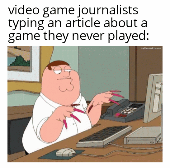 peter griffin nails gif - video game journalists typing an article about a game they never played callerundasowa El