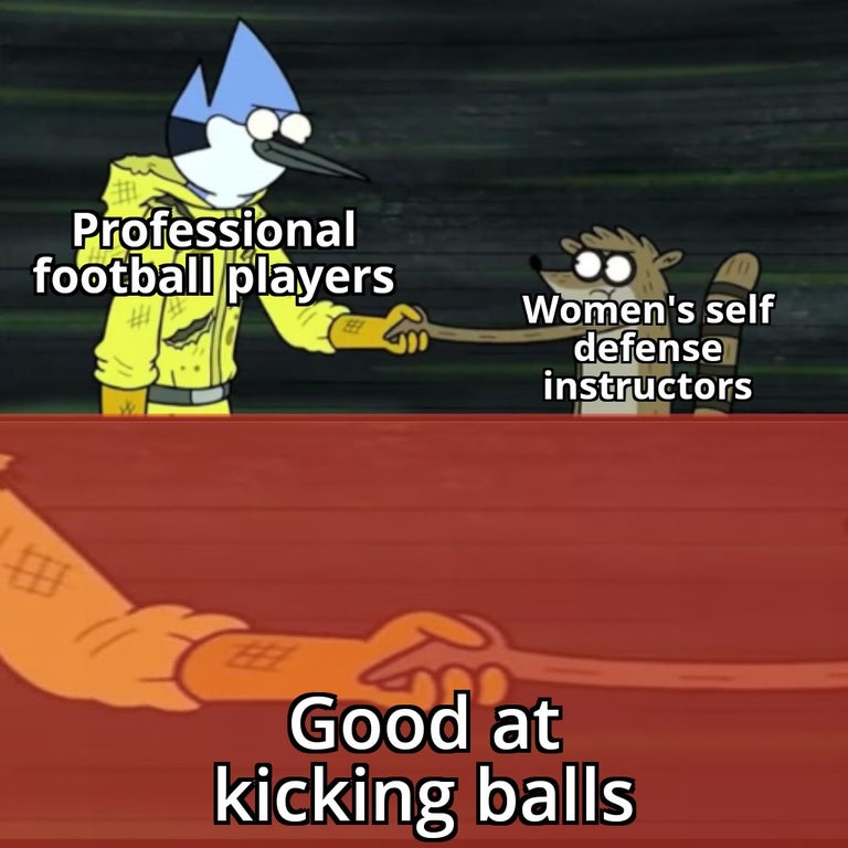 cartoon - Professional football players Women's self defense instructors Good at kicking balls