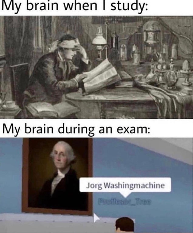 my brain during exams meme - My brain when I study My brain during an exam Jorg Washingmachine efflesar_TR