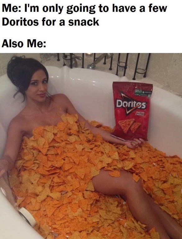 orange - Me I'm only going to have a few Doritos for a snack Also Me Tim Doritos Bacho Cheese