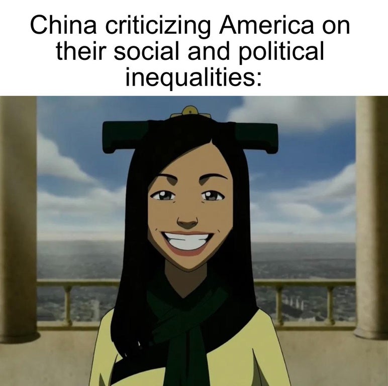 joo dee ba sing se - China criticizing America on their social and political inequalities