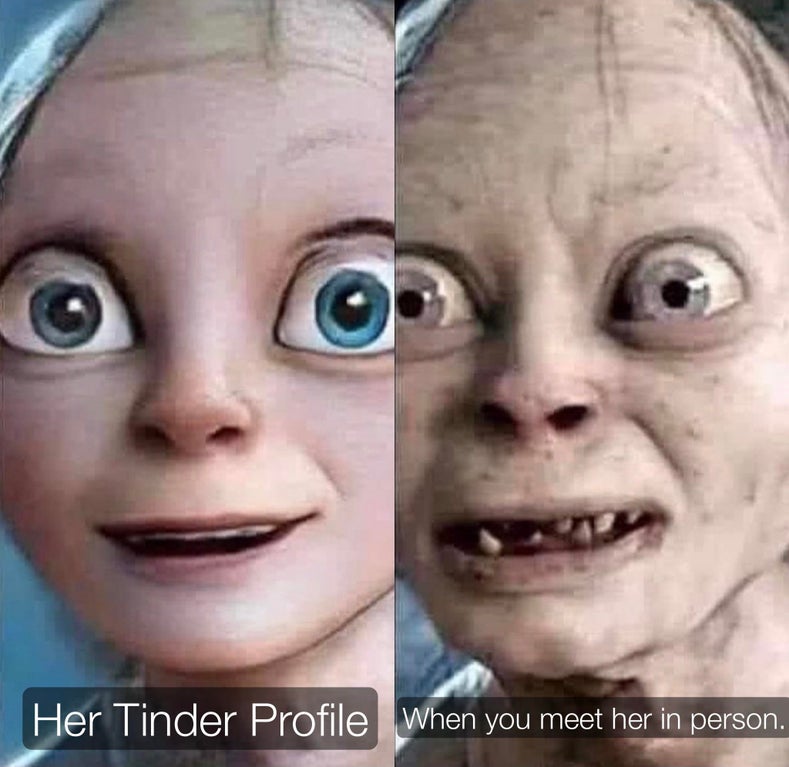 smigel from lord of the rings - Her Tinder Profile When you meet her in person.