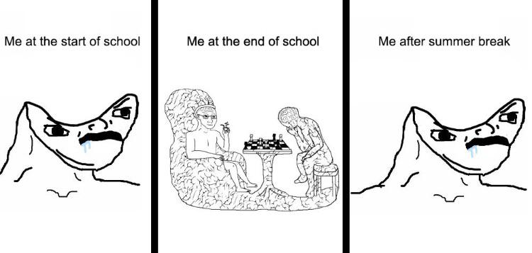 cartoon - Me at the start of school Me at the end of school Me after summer break