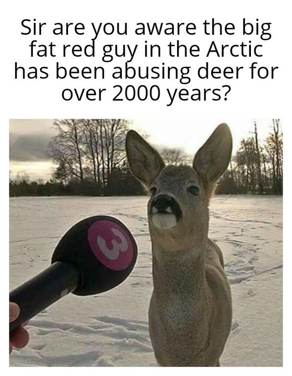 someone asks me for directions - Sir are you aware the big fat red guy in the Arctic has been abusing deer for over 2000 years?