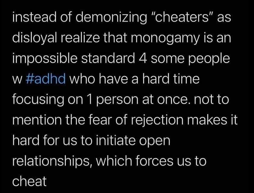 sad boy and girl love story - instead of demonizing "cheaters" as disloyal realize that monogamy is an impossible standard 4 some people w who have a hard time focusing on 1 person at once. not to mention the fear of rejection makes it hard for us to init